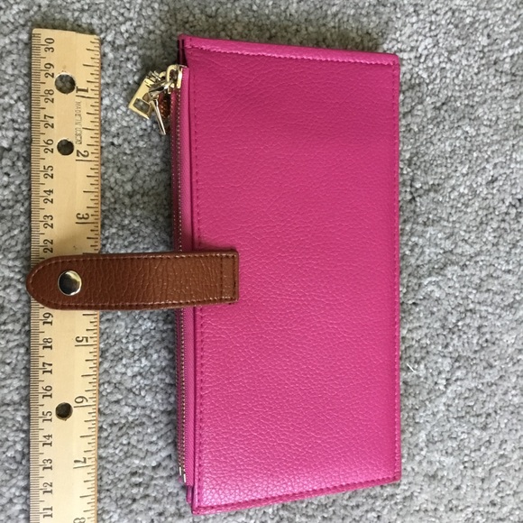 Pink Chelmon Leather Wallet w/two zipper pockets 15” long by 4” wide, opened. - Picture 4 of 6